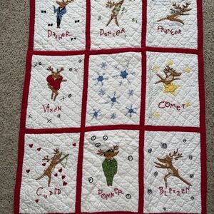 Vintage RARE Pottery Barn Kids Christmas Reindeer Baby Quilt